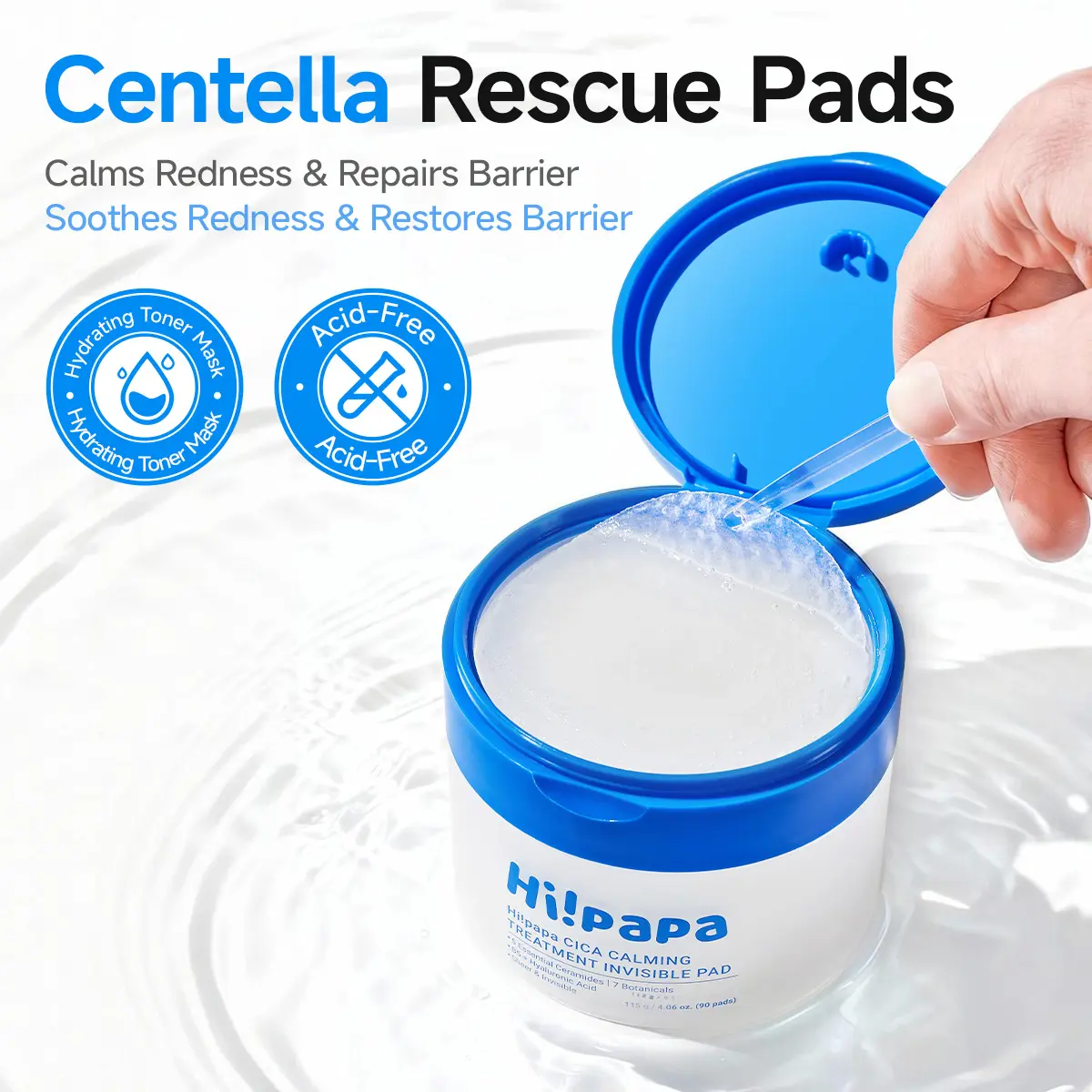 Hi!papa Cica Calming Invisible Toner Pad 115g – Acne & Oil Control for Teens 5 Ceramides B5 Hyaluronic Acid Ultra-Thin Wet Compress for Redness Relief Sensitive Skin Barrier Repair-Z