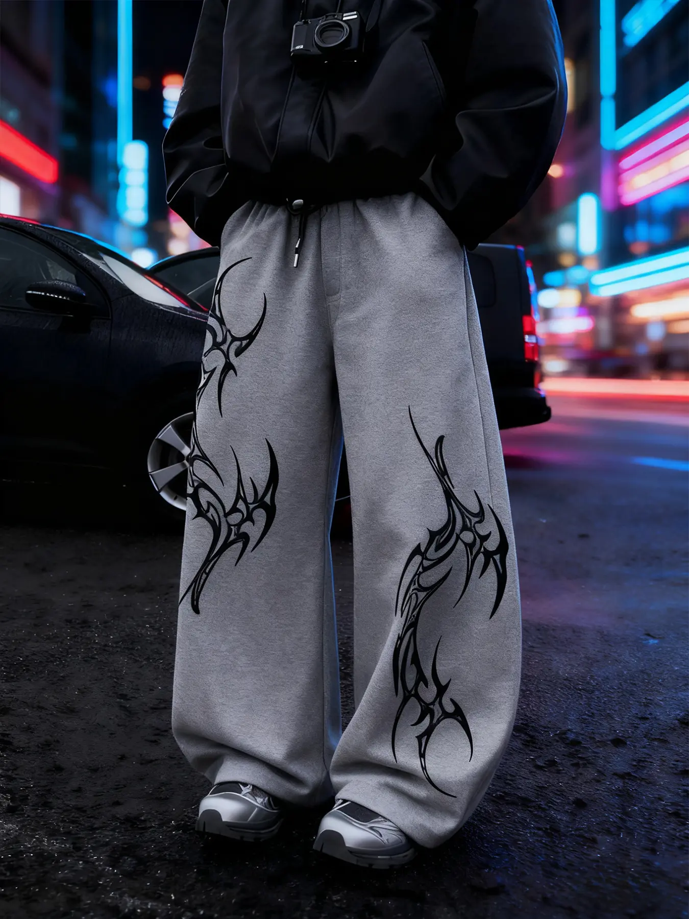 Gothic Style Unisex Gothic Rune Printed Jogger Pants, Loose Fit Streetwear, Fall & Winter Fashion, Trendy, Men's Gift Ideas