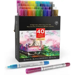 Markers, Set of 40   Pens in Assorted Colors, Art & Craft Supplies for Glass, Pottery, Ceramic, Rock, Canvas Painting