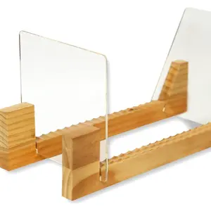 Vinyl Records Storage Holder Display Stand 12" Wood Rack with Rubber Grip Pad & Clear Acrylic Ends Holds Up to 50 LPs Organized and Accessible