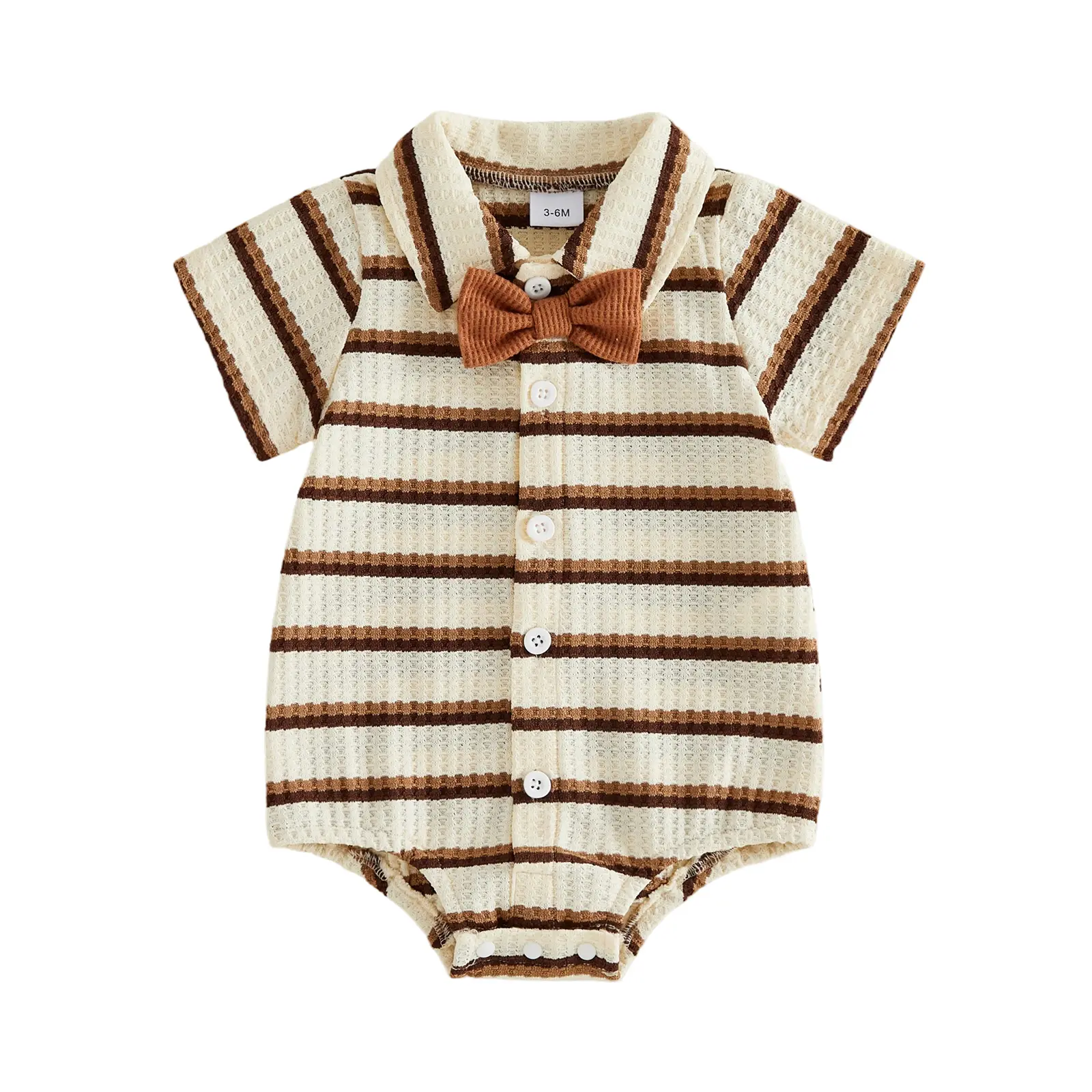 Afunbaby Baby Boy Striped Bowtie Romper Short Sleeve Collared Button-up Jumpsuit Cute Newborn Summer Clothes