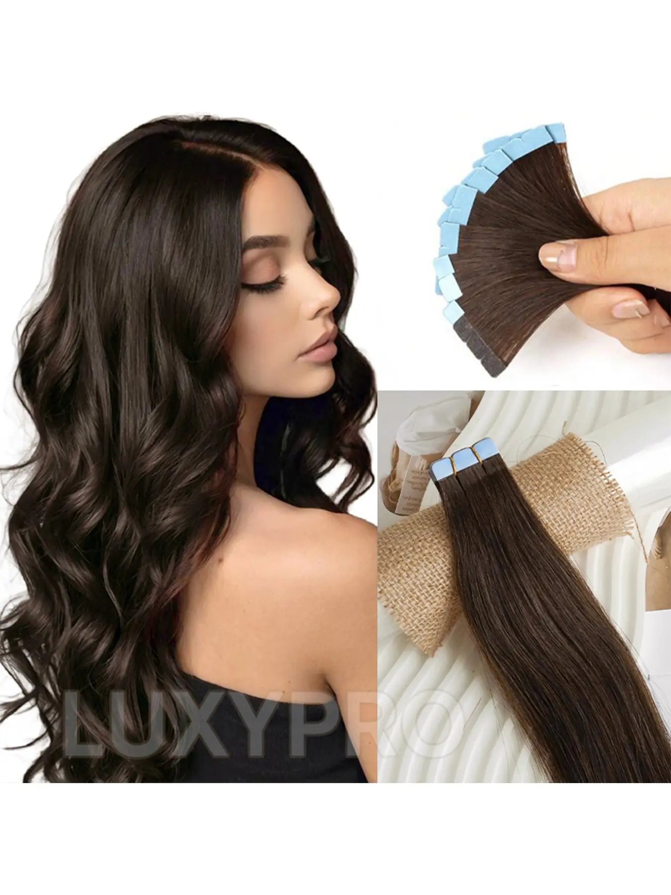 10 Pieces Mini Tape Hair Extensions, Remy Real Glueless Human Hair, Double-Sided Invisible Tapes, 12-20 Inches in Multiple Colors for All Occasions, Seamless Extensions