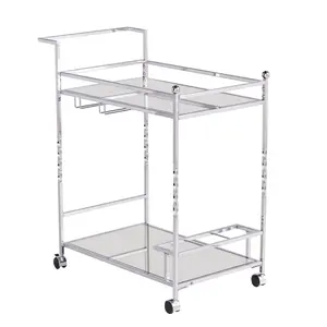 HomeRoots 402582 Metal & Mirrored Glass Bar Cart with Wine Storage, Silver