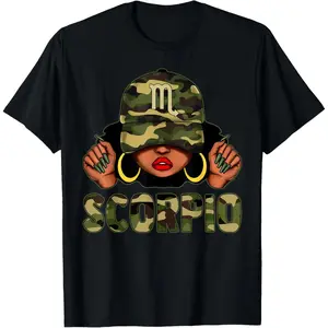 cotton Scorpio Queen Black Woman With Cap Camo Afro Girl Zodiac T-Shirt Top Womenswear