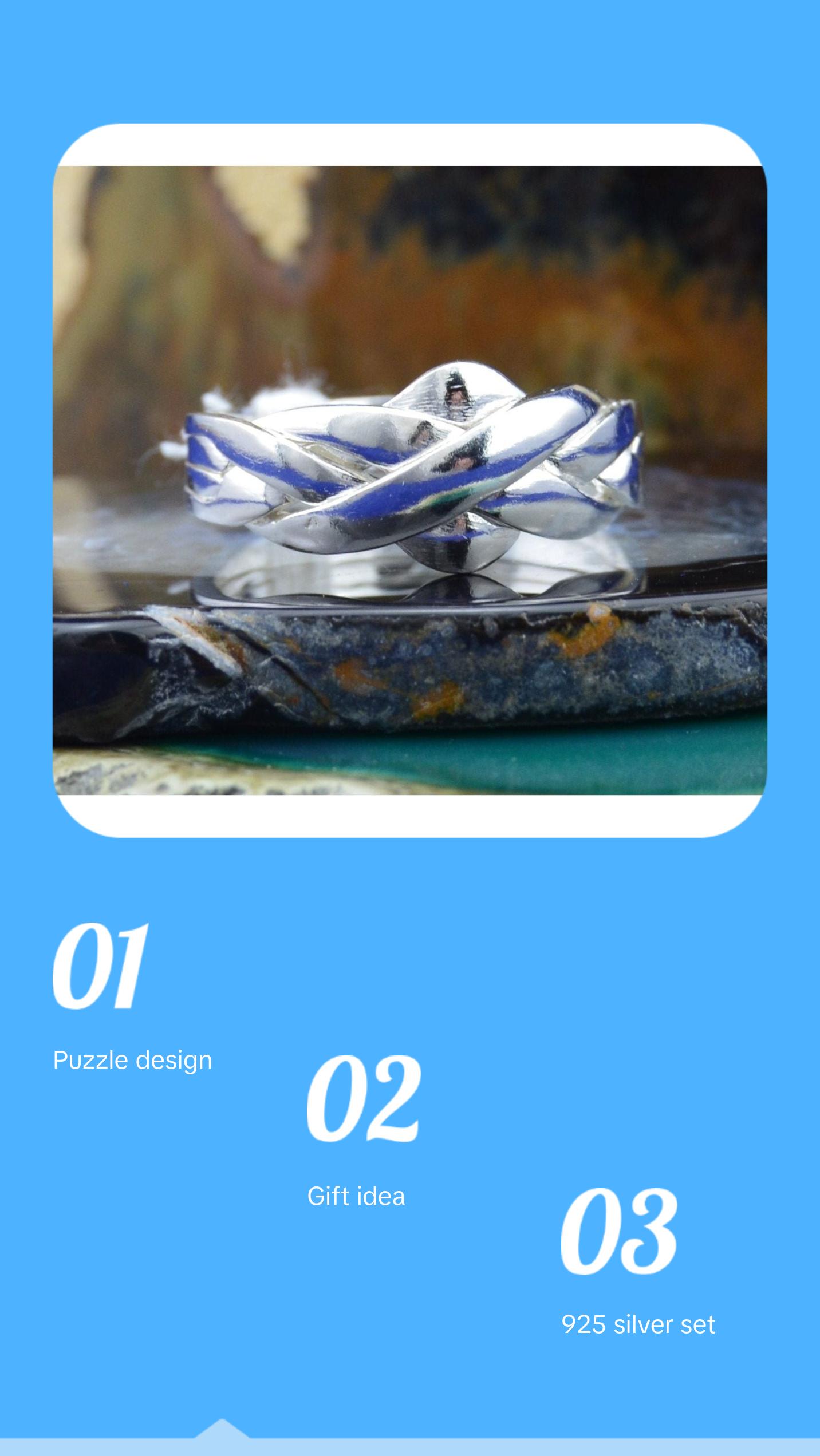 925 Sterling Silver Puzzle Ring - Sizes 6-12 - 4 Interlocking Bands 925 Sterling Silver Puzzle Ring - Sizes 6-12 - 4 Interlocking Bands