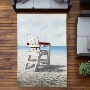 Begin Home Decor C1ROAR571U10PA 5 x 7 ft. White Beach Chair - Contemporary Outdoor Rectangle Area Rug