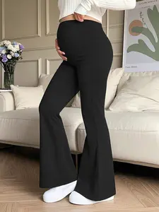 Women's Solid Color High Waist Stretch Daily Casual Maternity Flared Pants, Women's Clothing, Women's Maternity Trousers