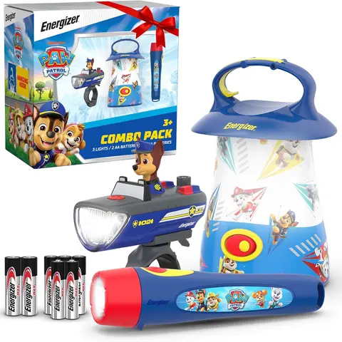 Energizer PAW Patrol Portable LED Kids Lights Combo Gift Set - AA Batteries Included, Lightweight Flashlights, Lanterns, Bike Light, Adjustable Bracket, Easy Push Button, Ages 3+