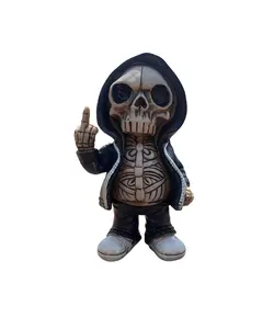 Funny Middle Finger Skull Statue - Spooky Halloween Home Decor | Gothic Resin Skeleton Figurine, Quirky Room Desk Ornaments, Perfect Gag Gift