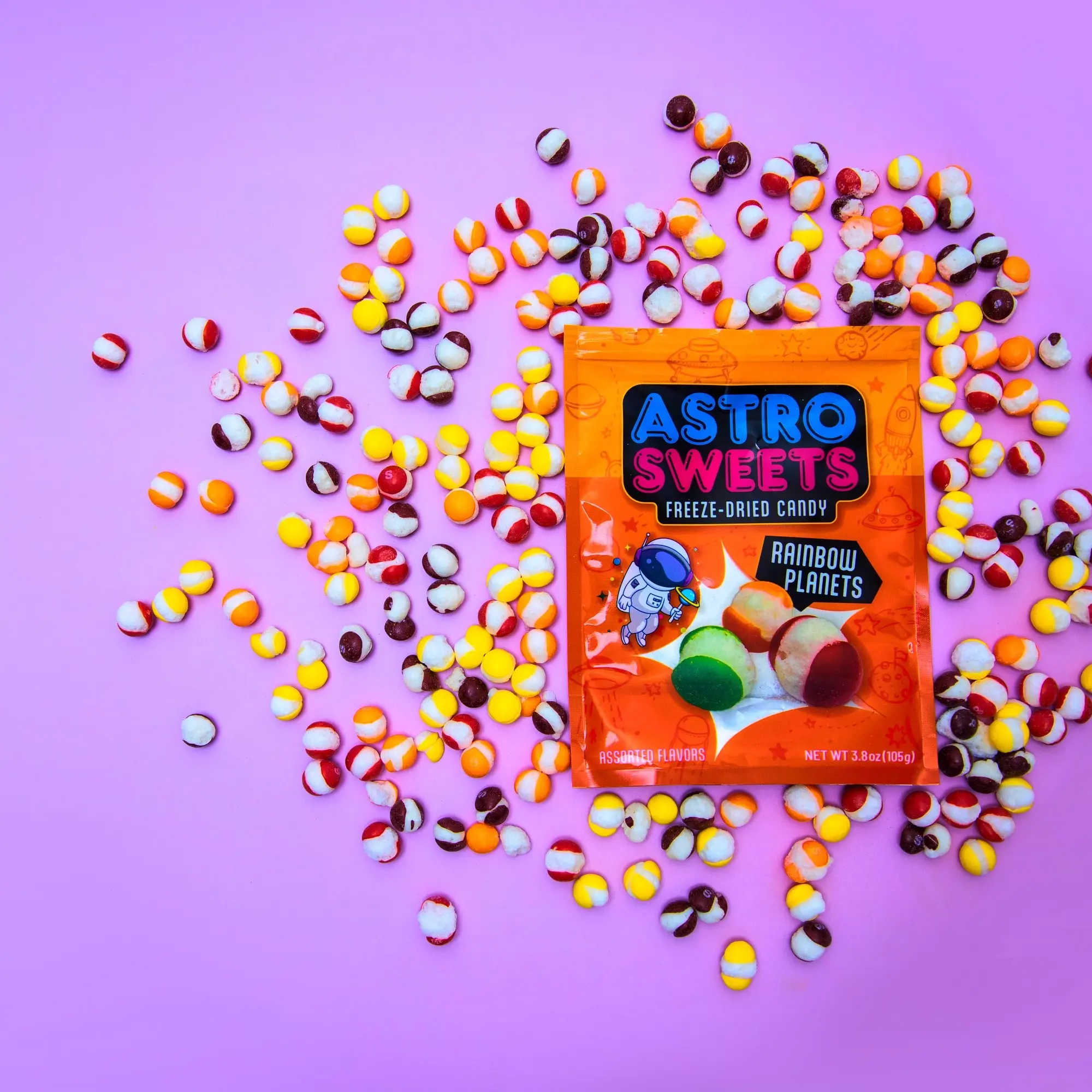 Freeze Dried Rainbow Planets by Astro Sweets Crunchy, Fruity Rainbow Candy