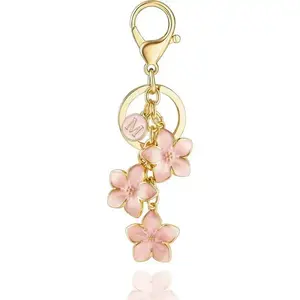 White/Pink/Black Big Cute Flower Initial Letter Keychain for Women, Flower Bag Charms Enameled Keychain Handbag Purse