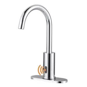 WOWOW Touchless Bathroom Faucet, Automatic Bathroom Sink Faucet with Deck Plate, Powered Touchless Single Hole Bathroom Faucet in Chrome