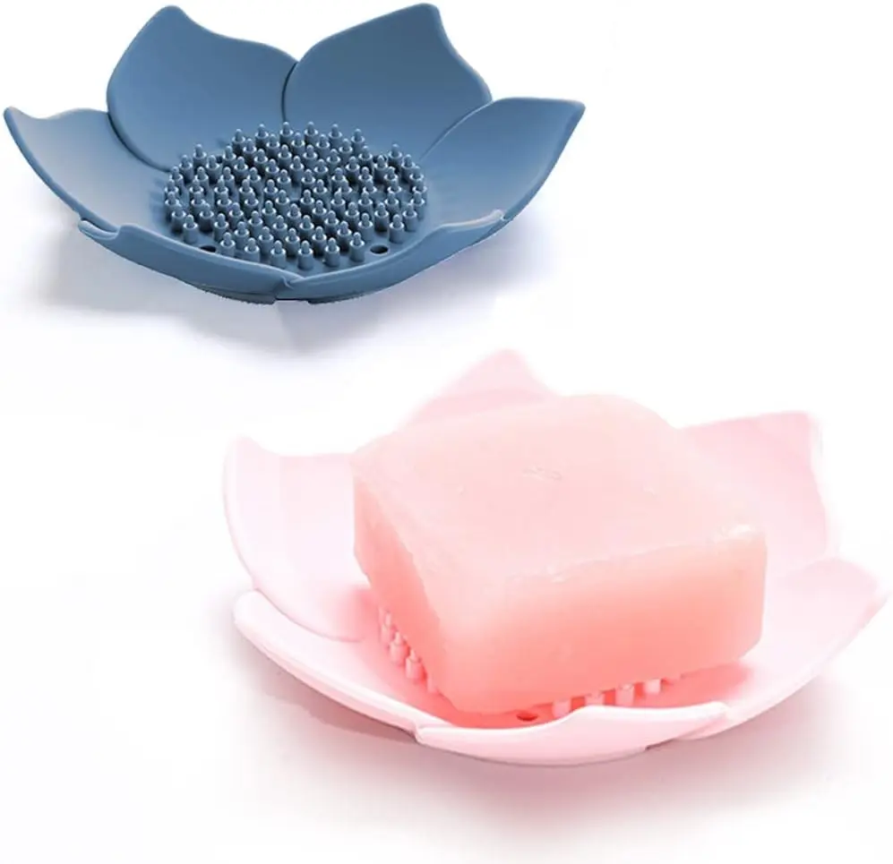 2 Pack Silicone Soap Tray Dishes Soap Holder Saver Draining Bathroom Shower Sink Bathtub