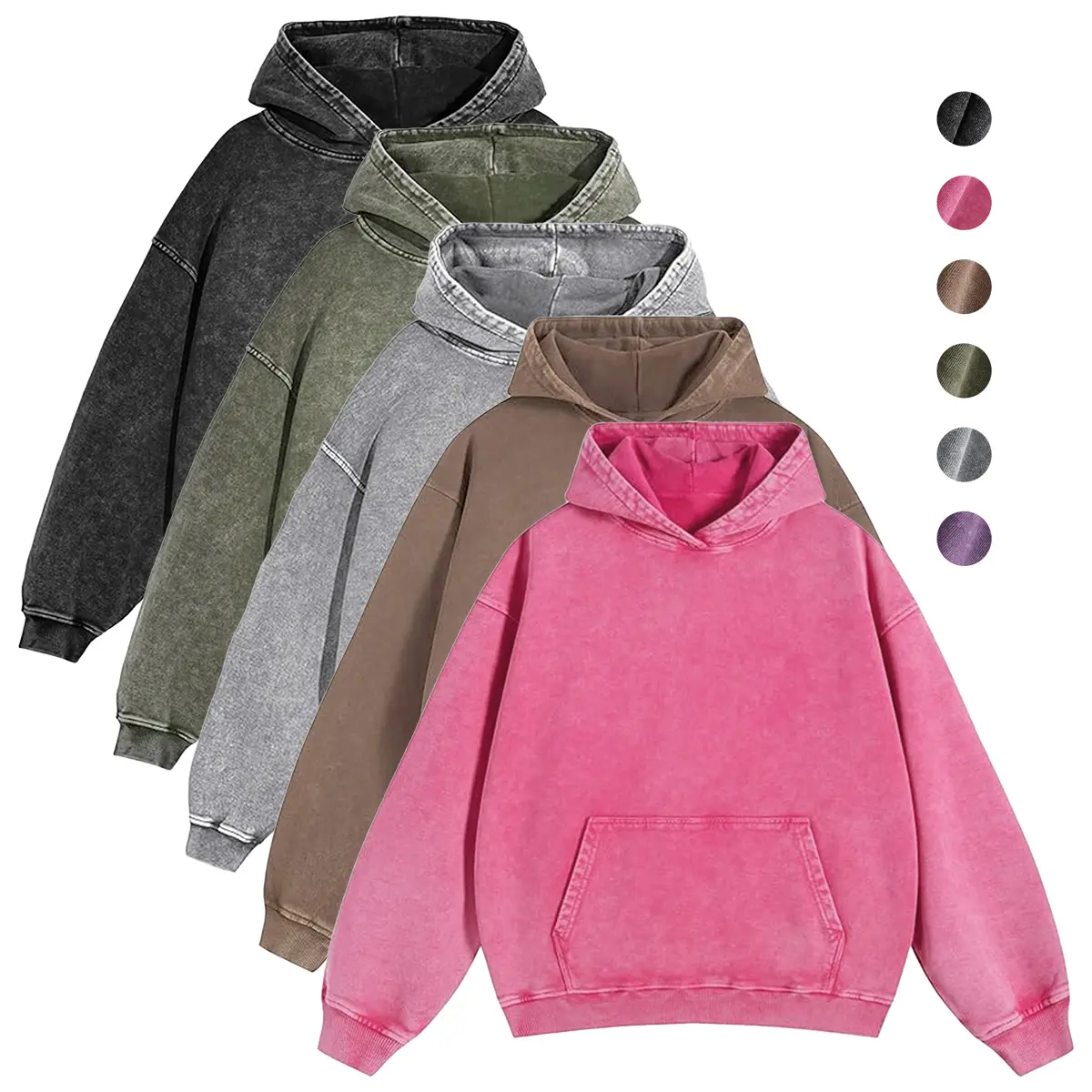 Women's Oversized Acid Wash Hoodie, Vintage Streetwear Pullover Sweatshirt, Stretchy Cotton Blend Top with Long Sleeves for Sports and Daily Wear, Clothes, Casual, Basic, Soft, Party, Polyester, Thanksgiving, Layering Outfits, Pants, Lazy Outfit