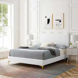 Modway Current Performance Velvet Queen Platform Bed in White