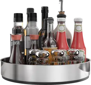 Pantry Cabinet Lazy Susan Stainless Steel Black  Rack Turntable - Decorative Trays Storage Containers Organizer for Kitchen Cabinet, Snacks, Bathroom (10 inches)