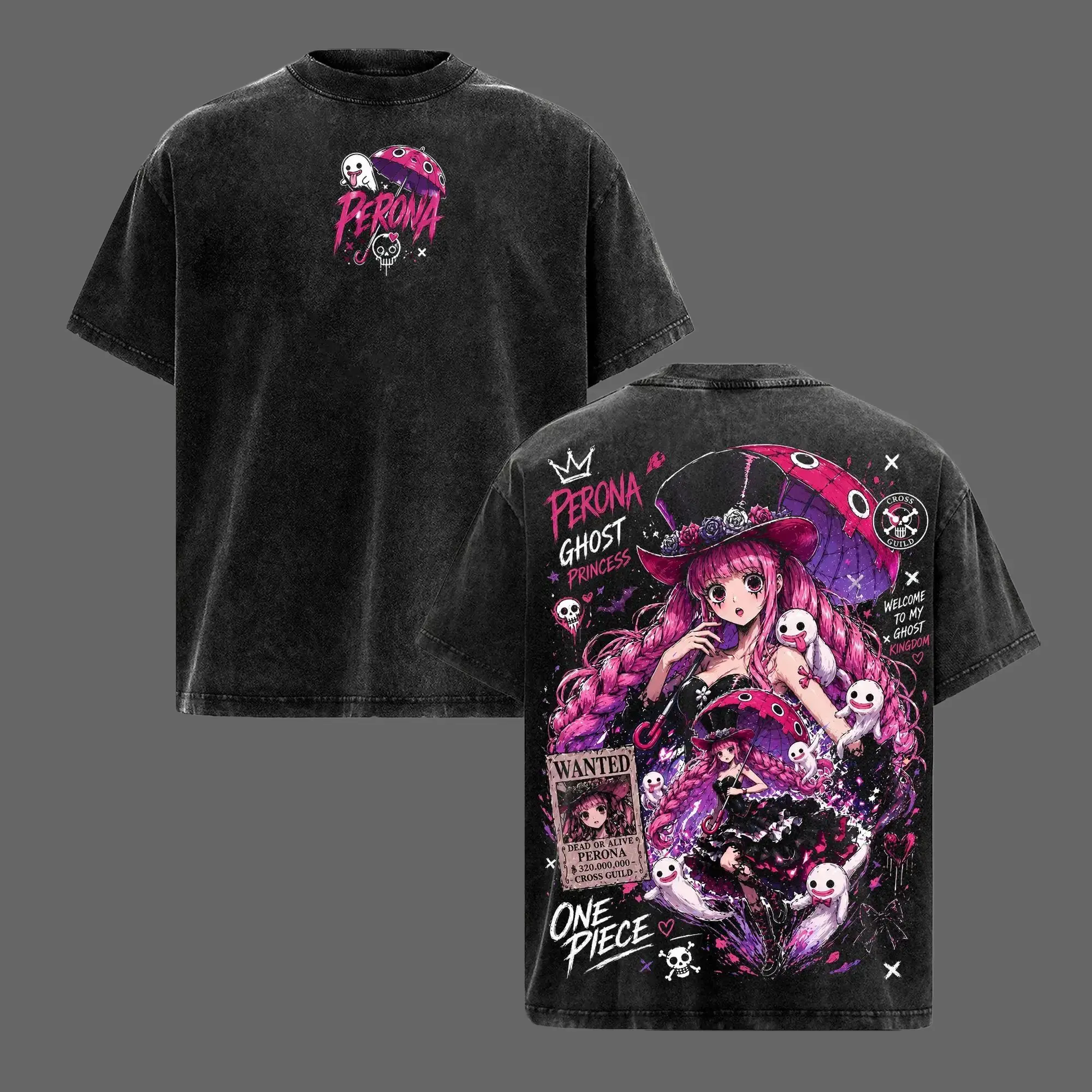 Perona One Piece Anime Shirt Ghost Princess Gothic Kawaii Graphic Tee Vintage Washed Oversized Thriller Bark Manga Streetwear T-Shirt graphic clothing funny sarcastic graphic tee everyday tshirt oversized streetwear tee