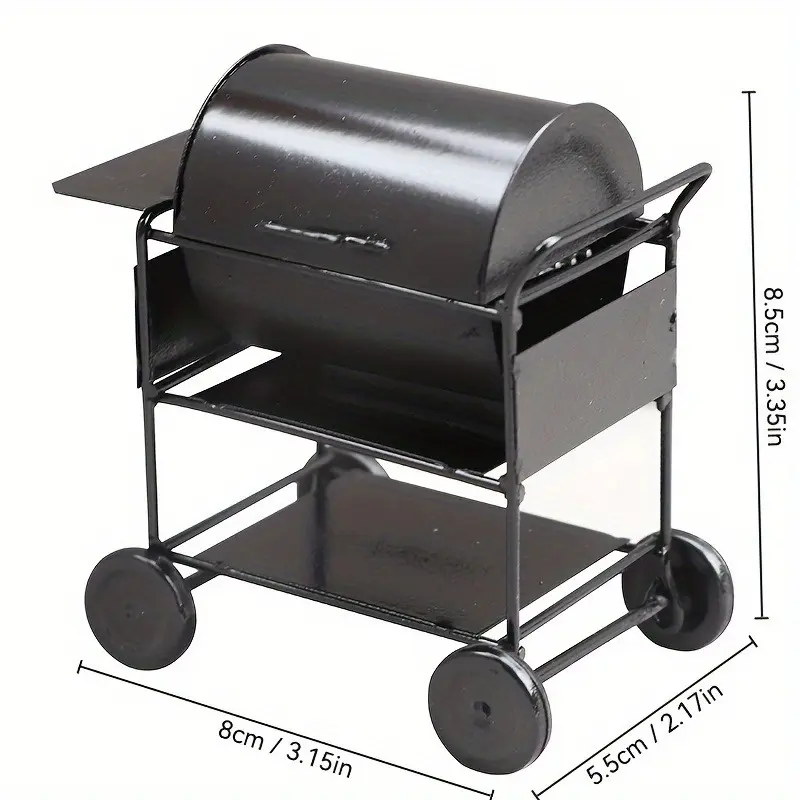 1/12 Scale Metal Mini BBQ Grill Role Play Set - Powerless Cooking Accessories, Kids Kitchen Pretend Play Toy, Doll House Decor Gift