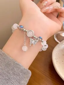 Bow bracelet, vintage design, opal burst, women's style, small size, 2026 new style, elegant moonstone grey stone, chain style, Beaded Bracelet