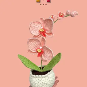 Handmade crochet orchids Mykro home decor gifts 4 colors  Decorative Plants Ornaments