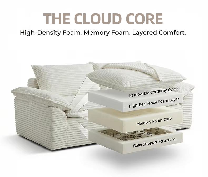 71-inch Cloud Sofa Corduroy Loveseat, Modern Adjustable Upholstered Couch with Deep Seat, No Assembly Required, Space Saving Tufted Design, Spring for Lasting Support, Soft Plush in a Box, Suitable for Living Room & Bedroom
