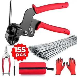 High-End Heavy Duty Stainless Steel Cable Tie Gun 155Pcs Kit - Complete Set with 3-Size Metal Zip Ties and Wire Cutting Scissors, Ideal for Industrial & Outdoor Repair Applications, Easter Gifts