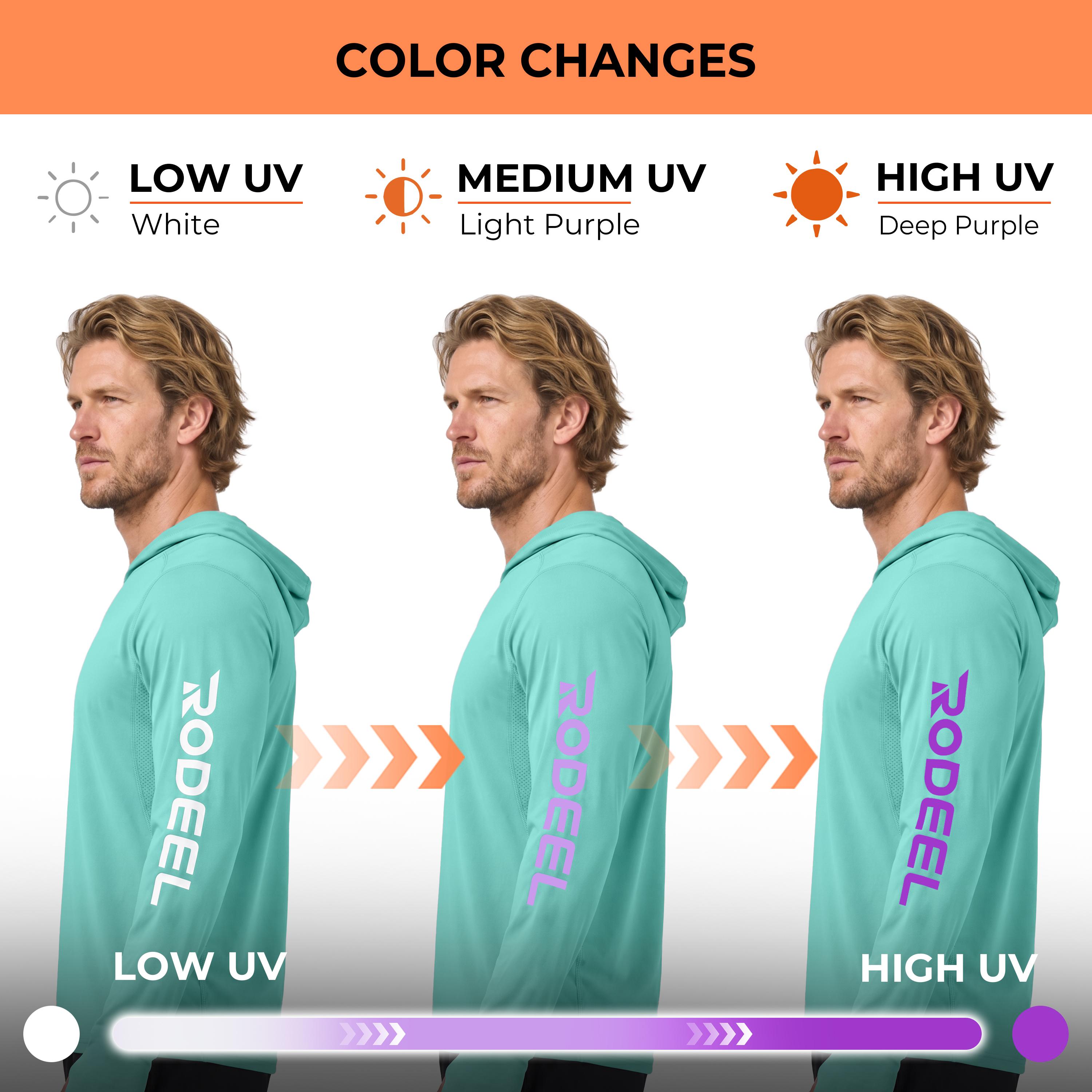 【RODEEL】962 Sun Hoodie Shirts w/ Thumbhole UV Detection Logo Men UPF 50+ Sun Protection Long Sleeve Lightweight Quick Dry Moisture Wicking Breathable Athletic Activewear for Outdoor Fishing Boating Hiking Construction SummerWins