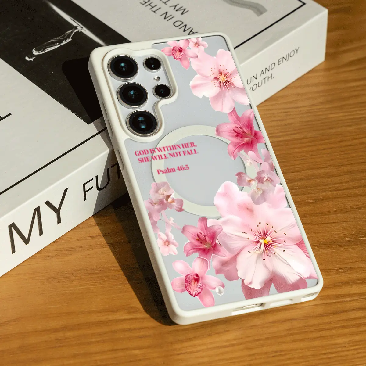 God Is Within Her Pink Floral Bible Verse Design for iPhone17/16/15/14/13/12/X/PRO/PLUS Samsung(S22-S25) Matte Magnetic Phone Case iphone 15 pro max case Protective Screen Protector ROOMKL1517009