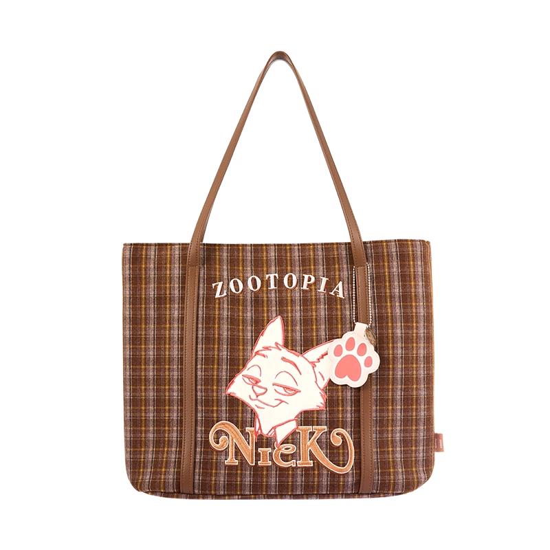Disney Zootopia Series Plaid Tote Bag Fashionable Cute Shoulder Bag For Daily Use,Large Capacity,Durable Material,Commute & Shopping,Holiday & Holiday Haul