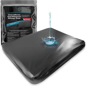 Black Vinyl California King Waterproof Fitted Massage Bed Sheet with Side| Mattress Protector, Bed Cover for Nuru Massage - Oil,-Based, Safe| 72″ x 84″ +15.7'' Deep