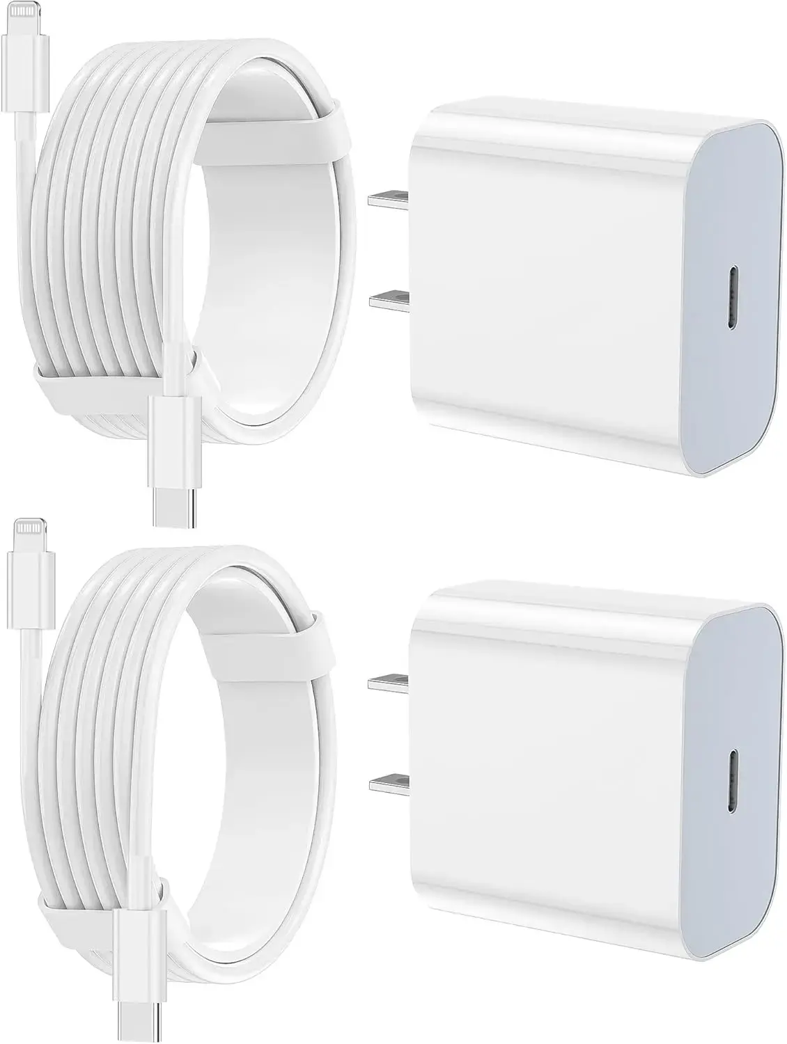 6FT Super Fast Charging 2-Pack Type-C Wall Charger Block with 2-Pack USB-C to Lightning Cable for iPhone 14/13/12 AirPods Pro Mobile Smartphone Device Cellphone