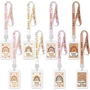8 Set Rainbow Hall Pass Lanyards and School Passes Set Unbreakable PVC School Supplies Teacher Supplies for Classroom Elementary Middle Restroom Library Office White