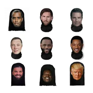 Funny Prank Mesh Full Face Mask – Printed Elastic Cosplay Hood, Hip Hop Costume Headwear, Star Design, Motorcycle & Protective Gear