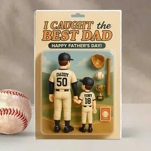 Personalized Father's Day Gift For Dad, Custom Baseball Dad Action Figure Acrylic Block, I Caught The Best Dad Block Gift, Dad And Son Gift