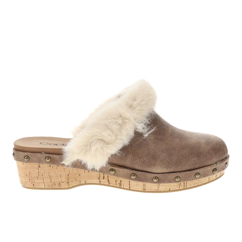 Corkys Womens Just Fur Fun Studded Mule Clogs Casual - Brown