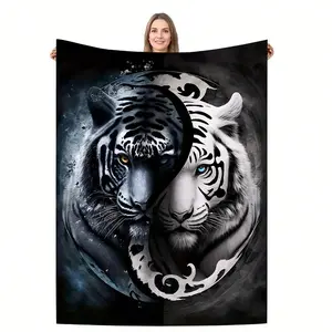 1pc Modern Tiger Stripe Flannel Blanket - Soft Cozy Bedspread With Tiger Pattern, All-Season Bed Cover,, Adults, Home, Sofa, Bed, Travel - Multicolor Bedding Accessory, Birthday Mother's Day Size 70x140cm/27. 56x55. 12 In