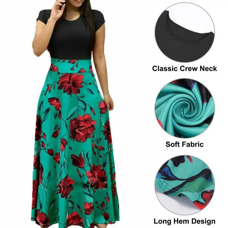 Women's Dress Summer Women's Summer Floral Long Dress Printed Bohemian Style Dress Short Sleeve Party Slim Fit Long Beach Vacation Dress Elegant Prom Dress Women's Dress Summer Women's Summer Floral Long Dress Printed Bohemian Style Dress Short Sleeve Party Slim Fit Long Beach Vacation Dress Elegant Prom Dress