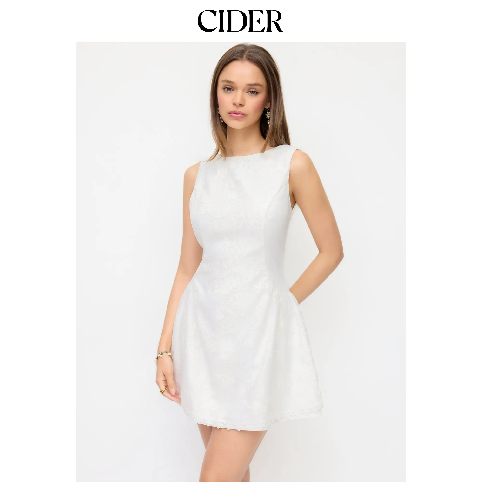 Cider Boat Neck Sleeveless Lace A Line Mini Dress