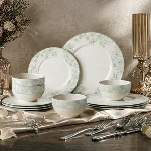 Kitchen Academy 12-Piece Bone China Dinnerware Set Service for 4, Delicate Porcelain, Lightweight, Microwave and Dishwasher, Wedding & Housewarming Gift, White