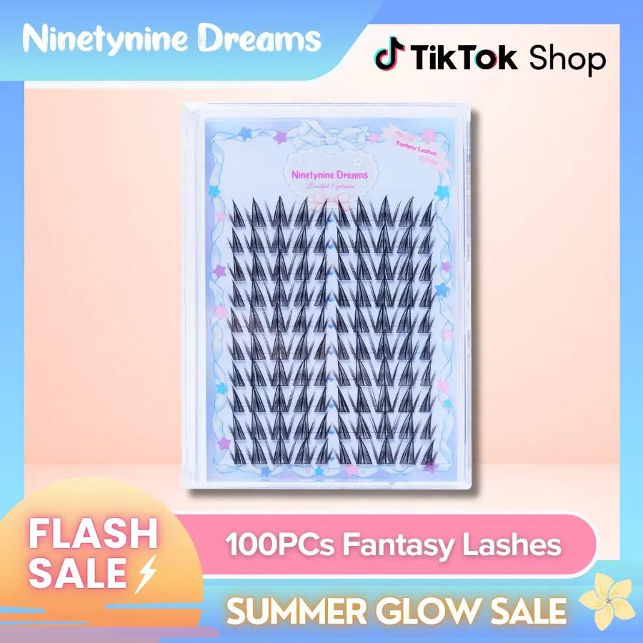Ninetynine Dreams 100PCs Fantasy Lashes | Dramatic Spiky 10–16mm C+ Curl Manhua Anime Style DIY Lash Clusters — Waterproof, Long-Lasting, Reusable & Pre-Mapped Beginner-Friendly with Ultra-Thin Black Band False Eyelashes For Bold Eye-Catching Looks