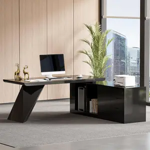 Homary 70.9" Modern L-Shape Executive Desk, Home Office Desk with Drawers & Cabinet Modern Computer Desk for Home Business Furniture, Black, Right Hand