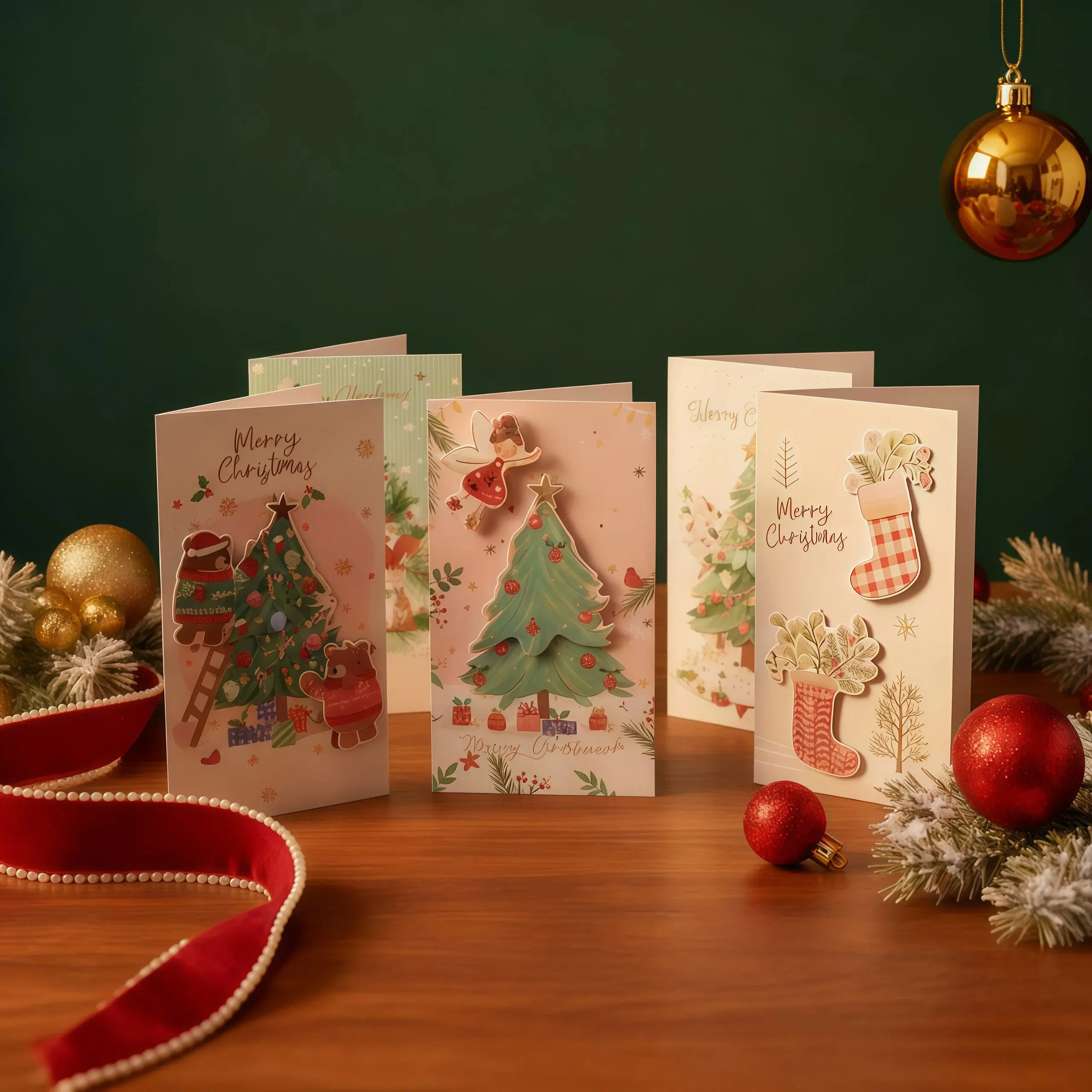 Set of 16 Large 3D Christmas Greeting Card Set (8 Designs) – Elegant Foil Finish, Includes Envelopes & OPP Bags