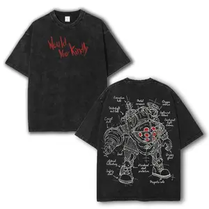 valentine shirts Bioshock would you kindly best daddy, horror fsp game movie Game Washed Tshirt 2 Sided Cotton unisex Streetwear Tops 90s graphic tees unisex game day trendy game day Casual Menswear cotton t-shirt gift