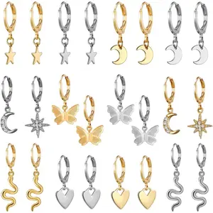 Small Butterfly Star Hoop Earrings Set for Women Girls Mini Huggie Hoop Earrings with Dangle Charms  Gift for Her