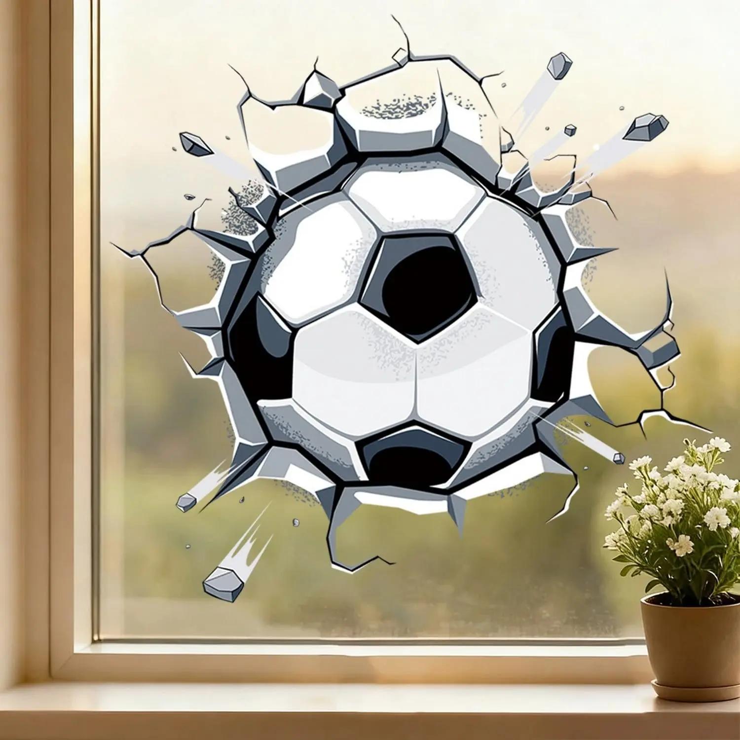 World Cup Soccer Ball Window Stickers, Break Through Wall Effect Football Stickers Decals, Window Stickers World Cup Decals Decor for Home School Office Decoration Party Supplies,1Pcs
