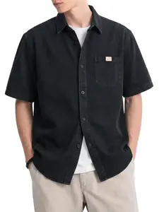 CAONAT Men's Unisex Vintage Denim Shirt Jacket - Short-Sleeve, Relaxed Fit Heavy Fabric Tops, Washed Street Style Casual Plain Button-Up, Outdoor Activities Fathers Day Gift