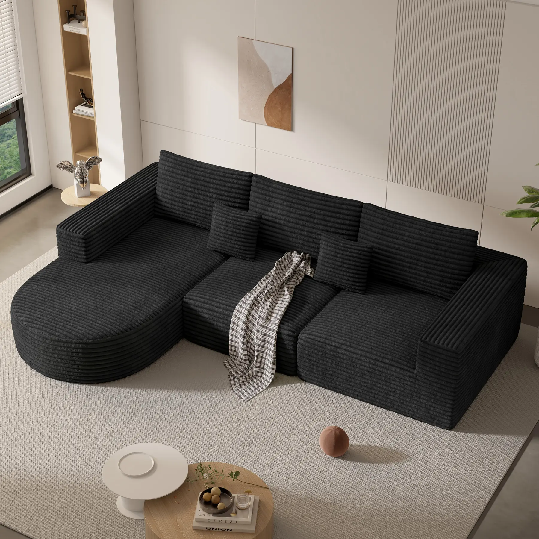 【Shipped in two packages.】Nalupatio 1 PCS Modular Sofa, 112 Inch Living Room Cloud Sofa, L Shaped Sofa With Chaise Longue, No Assembly Required, Comfortable And Soft, Suitable For Living Room