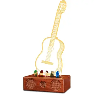 Light Up Guitar Pick Holder,  Acoustic Guitar Pick Holder with  Audio Modeling Wooden Base for Picks Storage and Display,  for Guitar Players Guitarists