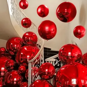 Red Metallic Aluminum Foil Balloons | Shiny Round Chrome Foil Balloon Decor for Wedding Birthday Engagement Anniversary Home Staircase Party Backdrop Decoration