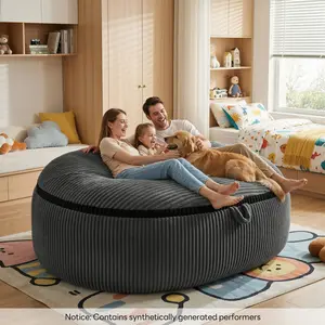 LIKIMIO 5/8FT Large Giant Bean Bag Chair with Machine-Washable Removable Flannel Cover, Memory Foam Filling, Cloud Sectional Couch for Adults, Living Room Bedroom (Grey)